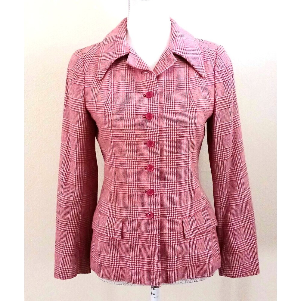 Vtg Henri Bendel Limited Edition Red Wool Plaid Tailored Jacket Made France Sz S